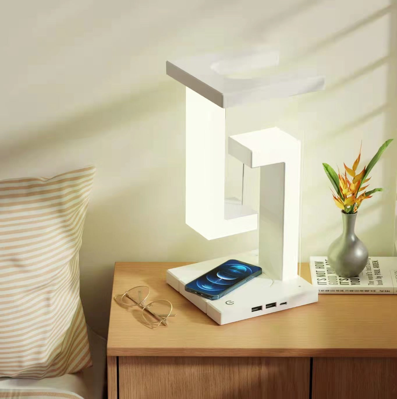 Smartphone floating Wireless Charging Suspension Table Lamp