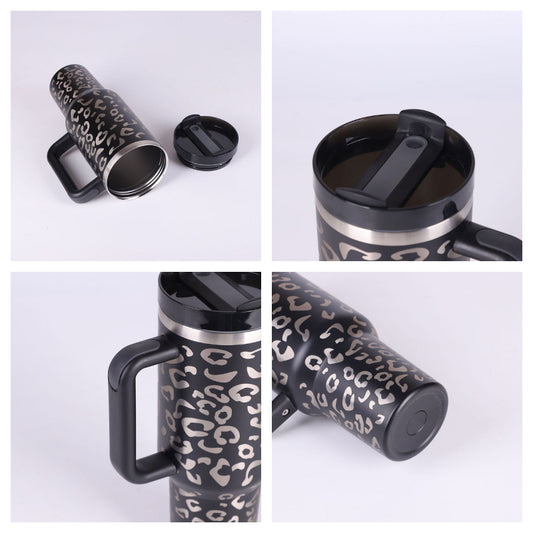 40 Oz Tumbler With Handle Straw Insulated, Stainless Steel, Spill Proof