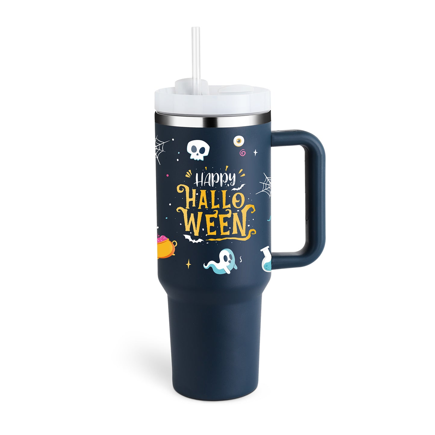 40 Oz Tumbler With Handle Straw Insulated, Stainless Steel, Spill Proof