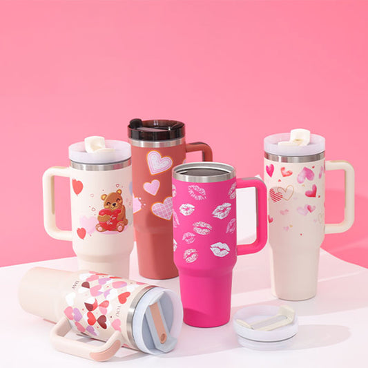 40 Oz Tumbler With Handle Straw Insulated, Stainless Steel, Spill Proof