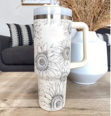 40 Oz Tumbler With Handle Straw Insulated, Stainless Steel, Spill Proof